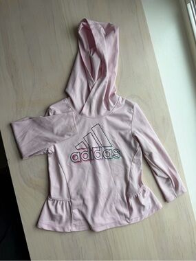 adidas Pink Girls' Hooded Logo Peplum Top